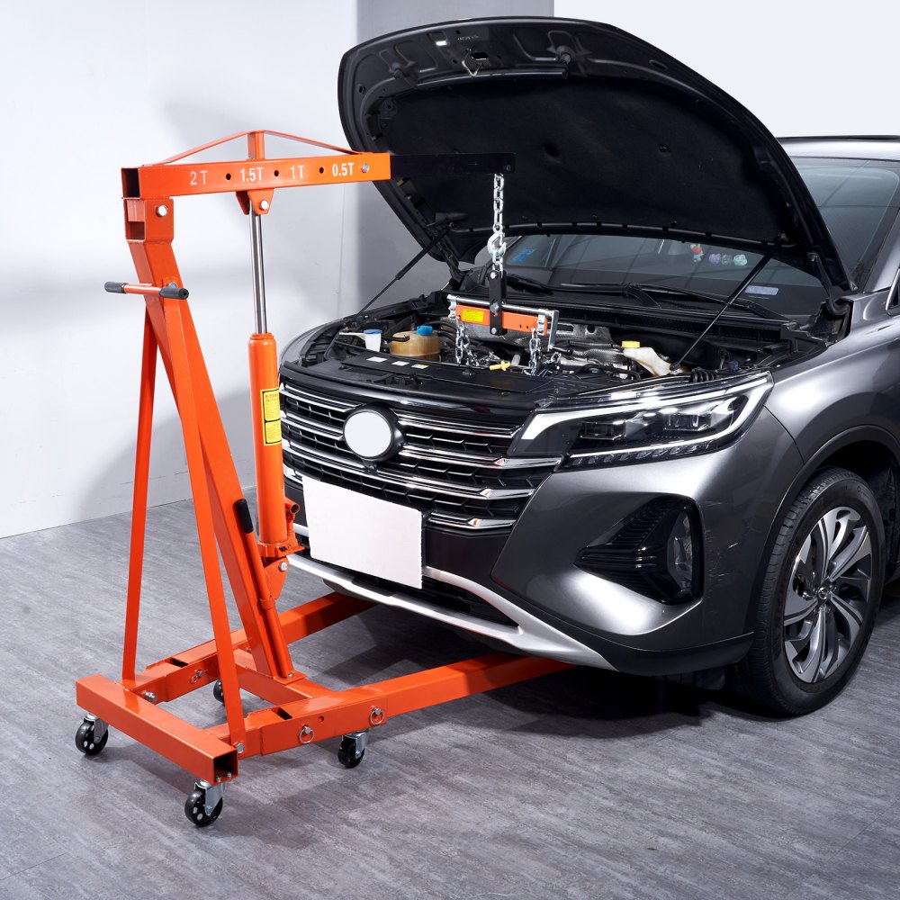 VEVOR Hydraulic Engine Hoist with Lever, 2 Ton/4400 LBS Heavy-duty Cherry Picker Shop Crane, Foldable Engine Crane and
