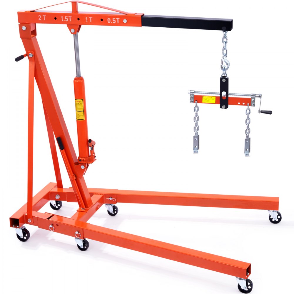 VEVOR Hydraulic Engine Hoist with Lever, 2 Ton/4400 LBS Heavy-duty Cherry Picker Shop Crane, Foldable Engine Crane and