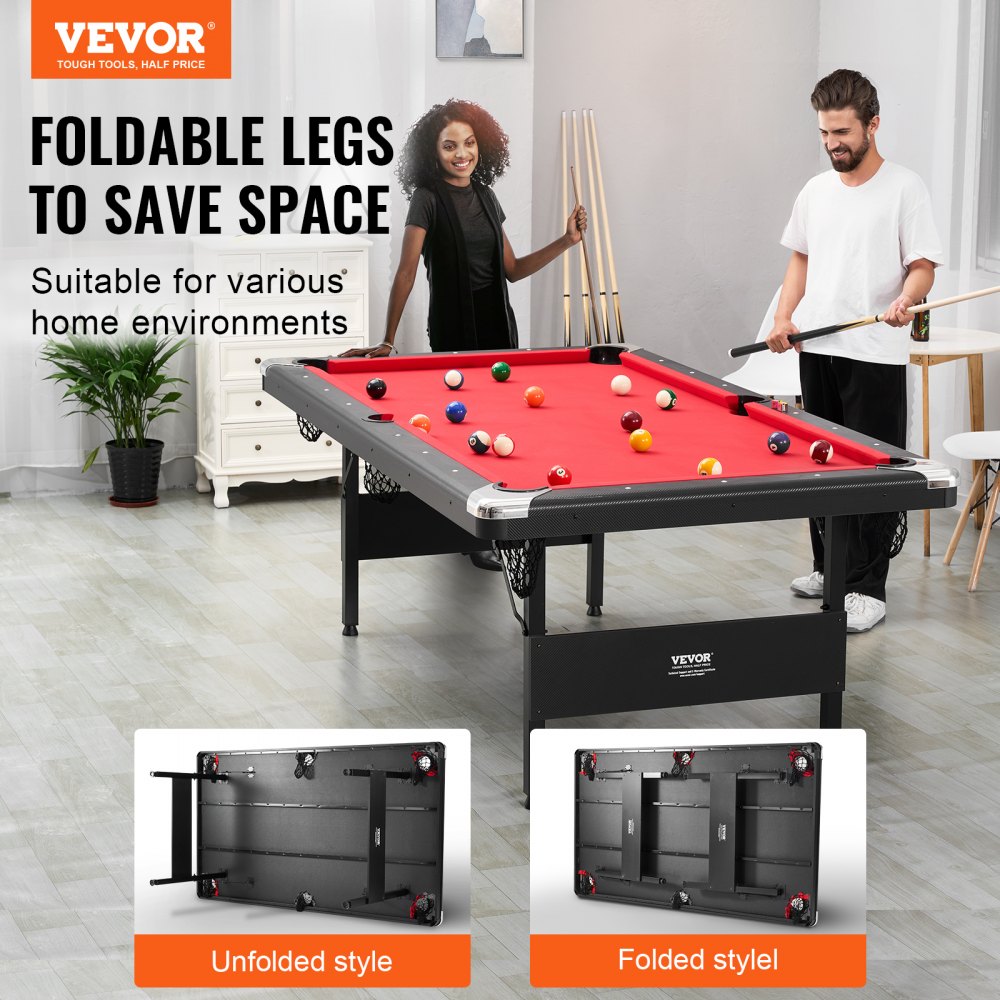 VEVOR Billiards Table, 7 ft Pool Table, Portable Foldable Space-Saving Table, Billiard Table Set Includes Balls, Cues
