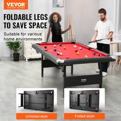 VEVOR Billiards Table, 7 ft Pool Table, Portable Foldable Space-Saving Table, Billiard Table Set Includes Balls, Cues