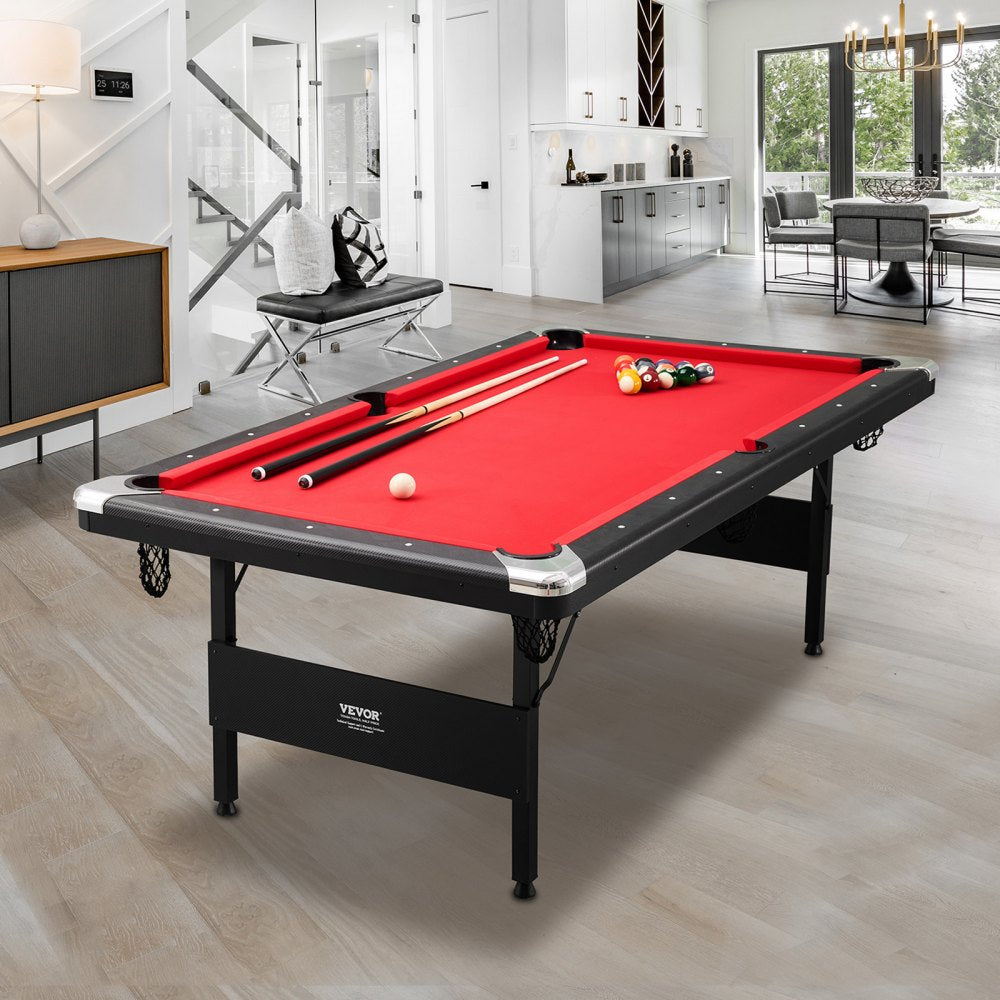 VEVOR Billiards Table, 7 ft Pool Table, Portable Foldable Space-Saving Table, Billiard Table Set Includes Balls, Cues