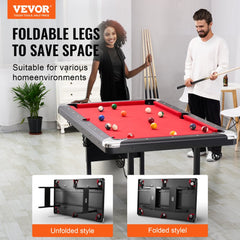VEVOR Billiards Table, 6.3 ft Pool Table, Portable Foldable Space-Saving Table, Billiard Table Set Includes Balls