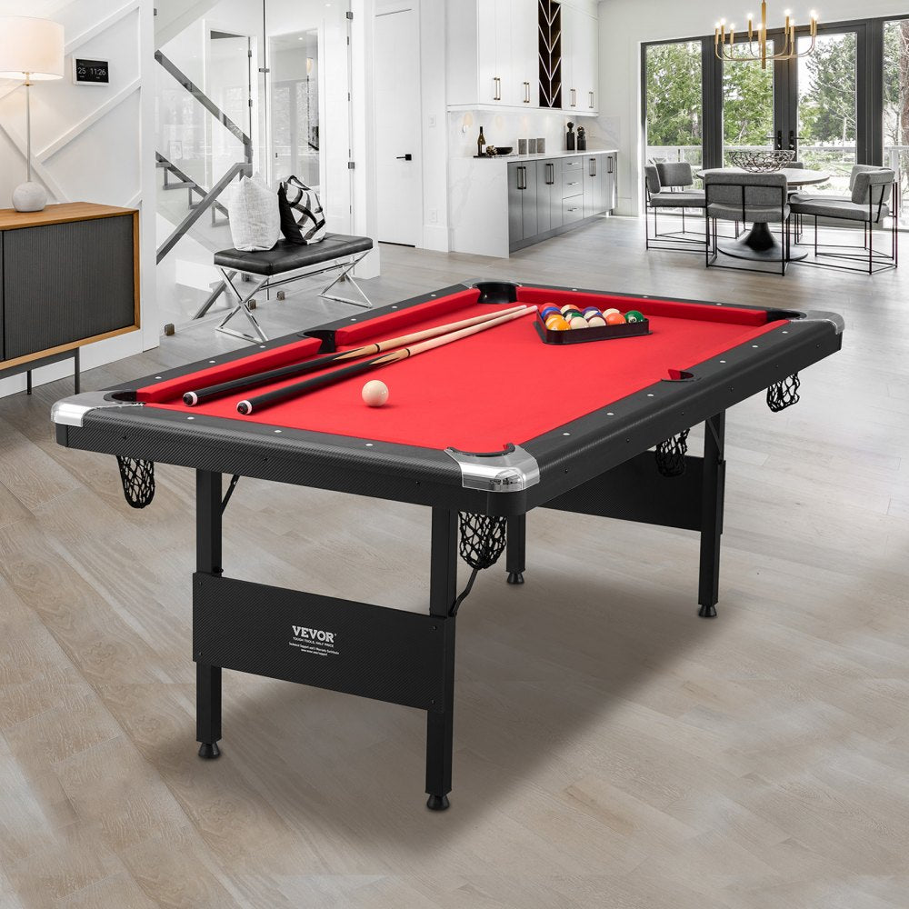 VEVOR Billiards Table, 6.3 ft Pool Table, Portable Foldable Space-Saving Table, Billiard Table Set Includes Balls
