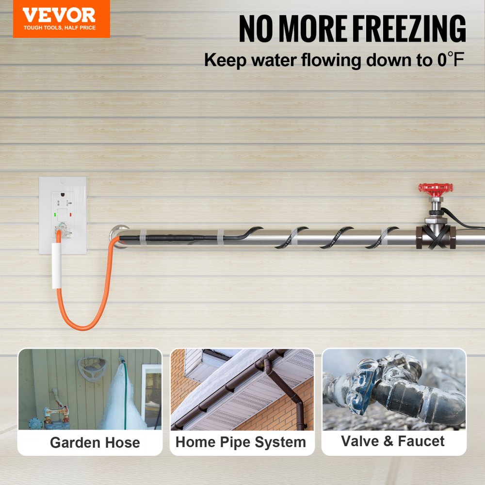 VEVOR Self-Regulating Pipe Heating Cable, 3FT 5W/FT Heat Tape for Pipes Freeze Protection, Water Pipe Heat Cable with