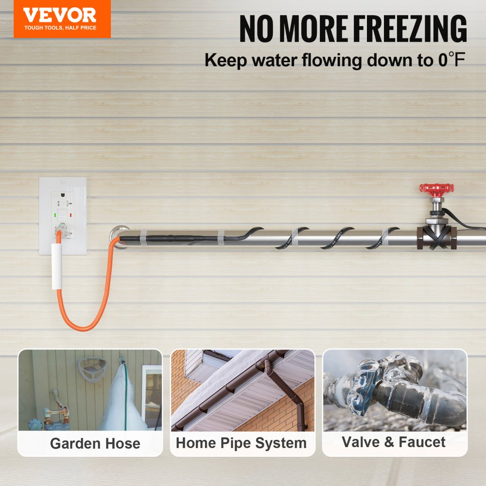 VEVOR Self-Regulating Pipe Heating Cable, 15FT 5W/FT Heat Tape for Pipes Freeze Protection, Water Pipe Heat Cable with