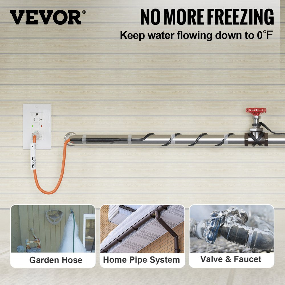 VEVOR Self-Regulating Pipe Heating Cable, 30-feet 5W/ft Heat Tape for Pipes Freeze Protection, Protects PVC Hose, Metal