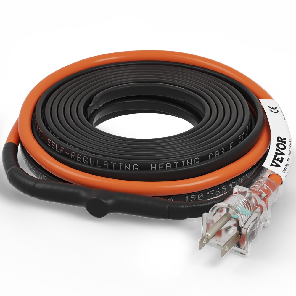 VEVOR Self-Regulating Pipe Heating Cable, 30-feet 5W/ft Heat Tape for Pipes Freeze Protection, Protects PVC Hose, Metal