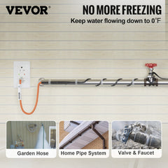 VEVOR Self-Regulating Pipe Heating Cable, 18-feet 5W/ft Heat Tape for Pipes Freeze Protection, Protects PVC Hose, Metal