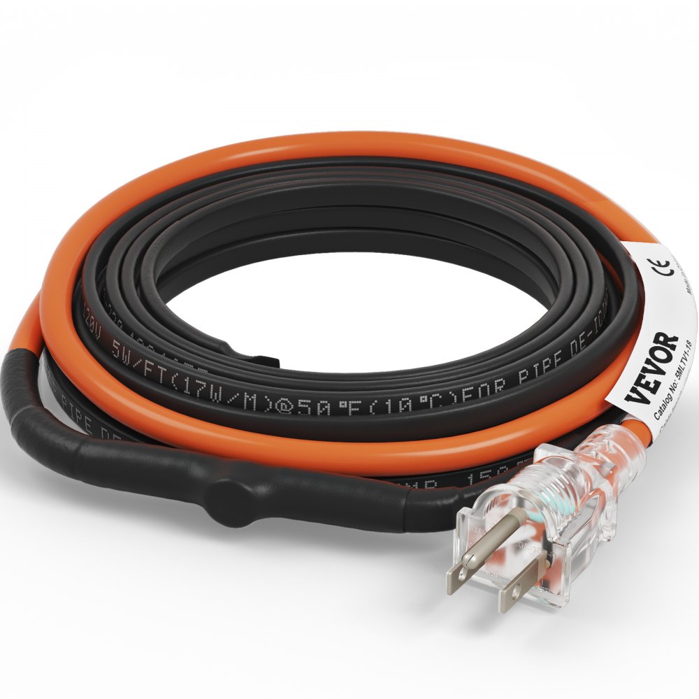 VEVOR Self-Regulating Pipe Heating Cable, 18-feet 5W/ft Heat Tape for Pipes Freeze Protection, Protects PVC Hose, Metal