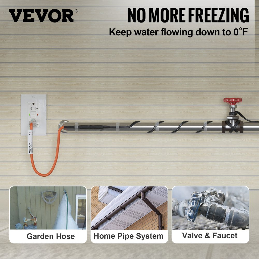VEVOR Self-Regulating Pipe Heating Cable, 100-feet 5W/ft Heat Tape for Pipes Freeze Protection, Protects PVC Hose