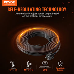 VEVOR Self-Regulating Pipe Heating Cable, 60-feet 5W/ft Heat Tape for Pipes Freeze Protection, Protects PVC Hose, Metal