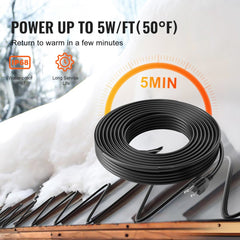 VEVOR Self-Regulating Pipe Heating Cable, 30FT 5W/FT Heat Tape for Pipes, Roof Snow Melting De-icing, Gutter and Pipe