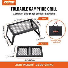 VEVOR Folding Campfire Grill, Heavy Duty Steel Mesh Grate, 18" Portable Camping Grates Over Fire Pit, Camp Fire Cooking