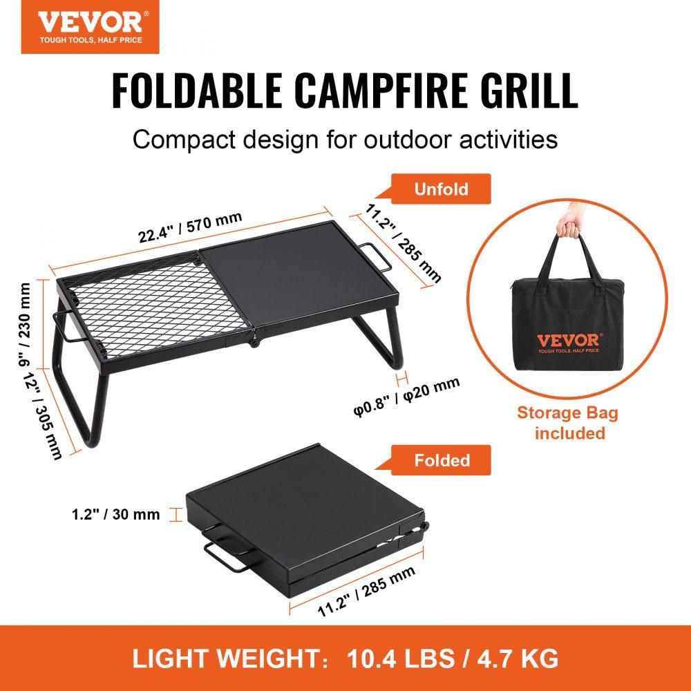 VEVOR Folding Campfire Grill, Heavy Duty Steel Mesh Grate, 22.4" Portable Camping Grates Over Fire Pit, Camp Fire