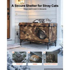 VEVOR Elevated Heated Cat House 25.4W Insulated Shelter with Heated Pad, for Indoor Outdoor Winter Use, 2-Door &
