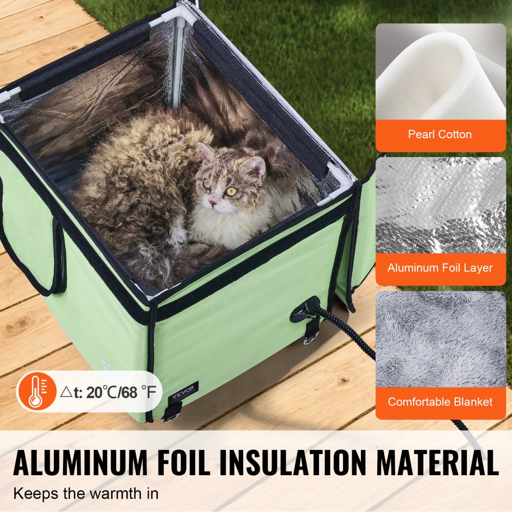 VEVOR Elevated Heated Cat House, Cuboid Kitty Shelter with Adjustable Temperature and Timer, 900D Oxford Cloth Foldable