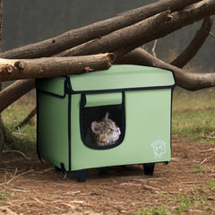 VEVOR Elevated Heated Cat House, Cuboid Kitty Shelter with Adjustable Temperature and Timer, 900D Oxford Cloth Foldable