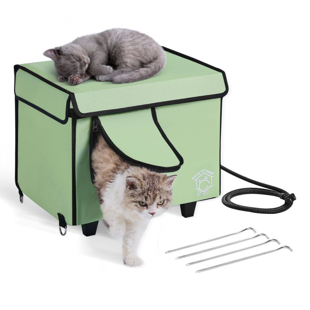 VEVOR Elevated Heated Cat House, Cuboid Kitty Shelter with Adjustable Temperature and Timer, 900D Oxford Cloth Foldable