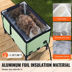 VEVOR Elevated Heated Cat House, Cuboid Kitty Shelter with Adjustable Temperature and Timer, 900D Oxford Cloth Foldable