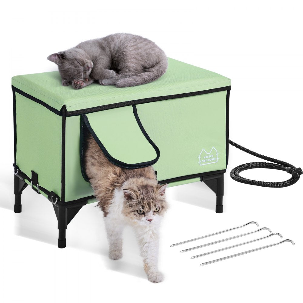 VEVOR Elevated Heated Cat House, Cuboid Kitty Shelter with Adjustable Temperature and Timer, 900D Oxford Cloth Foldable