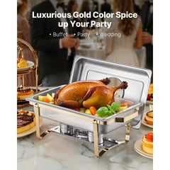 VEVOR Chafing Dish Buffet Set, 8 Qt 4 Pack, Stainless Steel Chafer with 4 Full Size Pans, Rectangle Catering Warmer