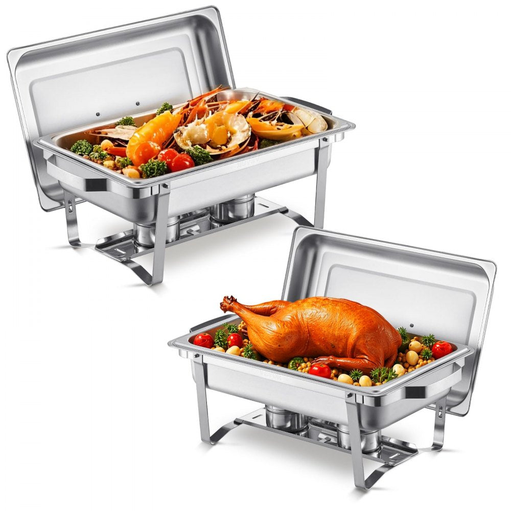VEVOR Chafing Dish Buffet Set, 8 Qt 2 Pack, Stainless Steel Chafer with 2 Full Size Pans, Rectangle Catering Warmer