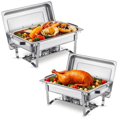 VEVOR Chafing Dish Buffet Set, 8 Qt 2 Pack, Stainless Steel Chafer with 2 Full Size Pans, Rectangle Catering Warmer