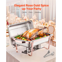 VEVOR Chafing Dish Buffet Set, 8 Qt 2 Pack, Stainless Steel Chafer with 2 Full Size Pans, Rectangle Catering Warmer
