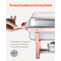 VEVOR Chafing Dish Buffet Set, 8 Qt 2 Pack, Stainless Steel Chafer with 2 Full Size Pans, Rectangle Catering Warmer