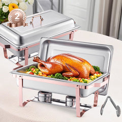 VEVOR Chafing Dish Buffet Set, 8 Qt 2 Pack, Stainless Steel Chafer with 2 Full Size Pans, Rectangle Catering Warmer