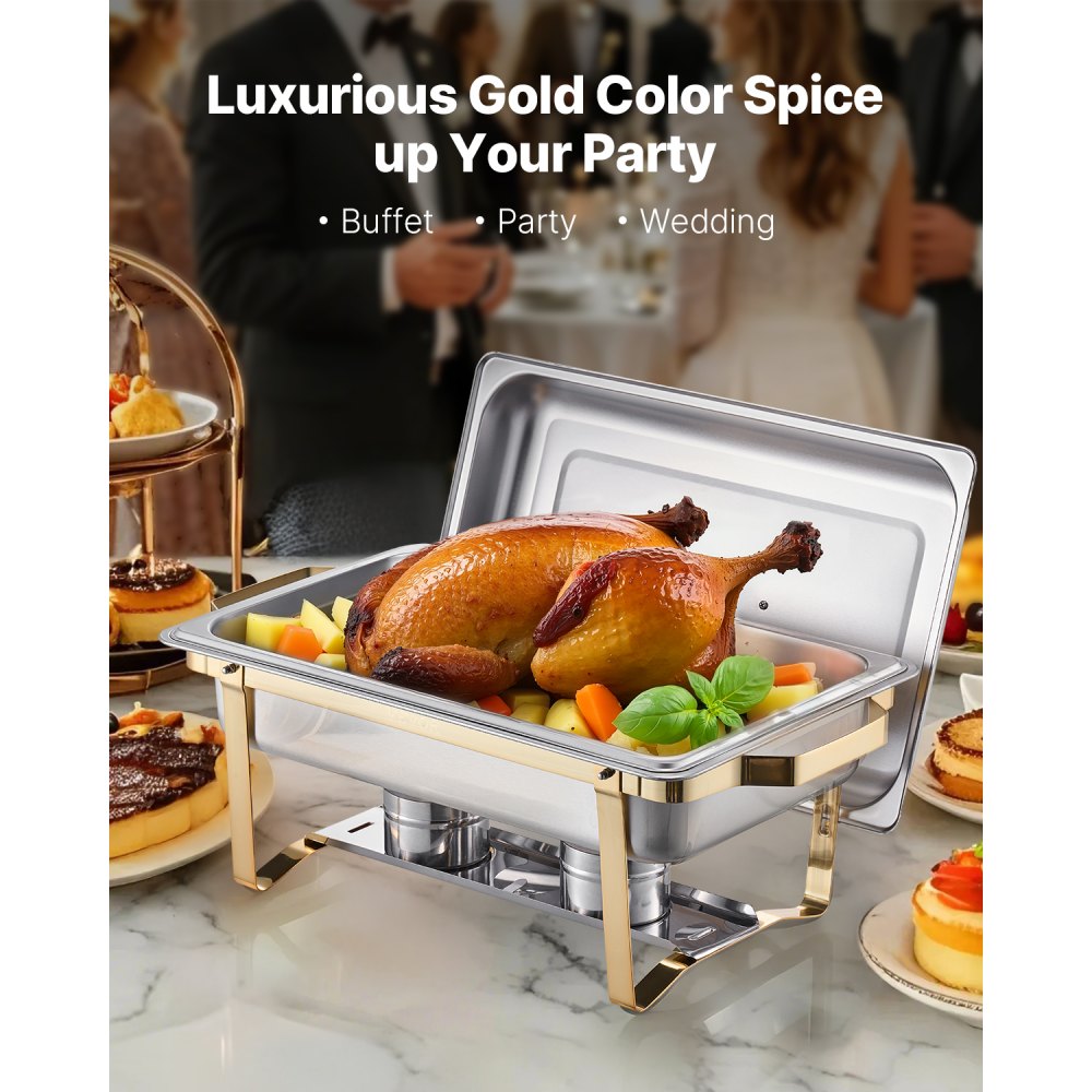 VEVOR Chafing Dish Buffet Set, 8 Qt 4 Pack, Stainless Steel Chafer with 2 Full Size and 4 Half Size Pans, Rectangle