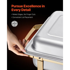VEVOR Chafing Dish Buffet Set, 8 Qt 4 Pack, Stainless Steel Chafer with 2 Full Size and 4 Half Size Pans, Rectangle