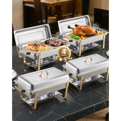 VEVOR Chafing Dish Buffet Set, 8 Qt 4 Pack, Stainless Steel Chafer with 2 Full Size and 4 Half Size Pans, Rectangle