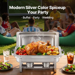VEVOR Chafing Dish Buffet Set, 8 Qt 4 Pack, Stainless Steel Chafer with 4 Full Size Pans, Rectangle Catering Warmer