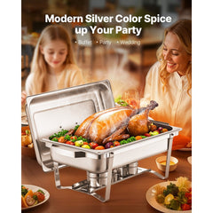VEVOR Chafing Dish Buffet Set, 8 Qt 6 Pack, Stainless Steel Chafer with 6 Full Size Pans, Rectangle Catering Warmer