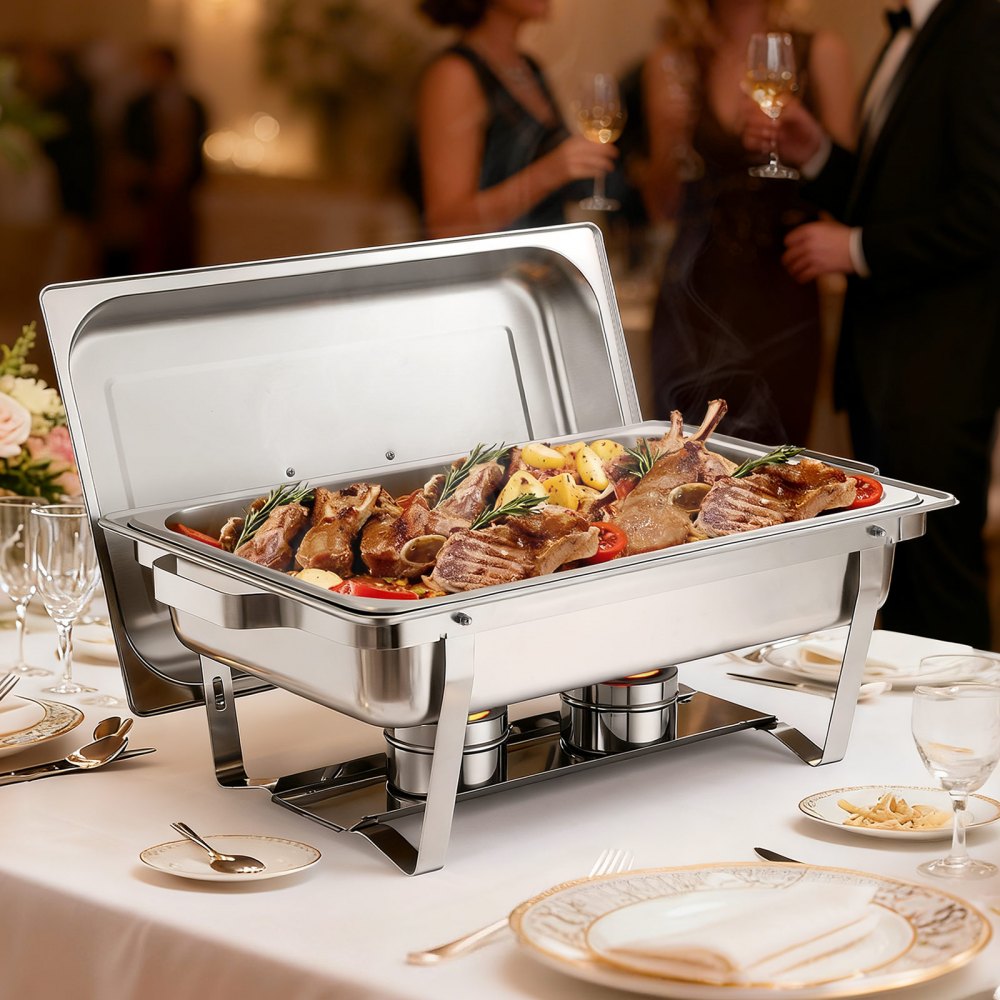 VEVOR Rectangle Chafing Dish, 9 Qt 2 Pack Stainless Steel Chafing Dish, Food Warmer Chafer Complete Set with Hollow