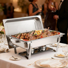 VEVOR Rectangle Chafing Dish, 9 Qt 2 Pack Stainless Steel Chafing Dish, Food Warmer Chafer Complete Set with Hollow