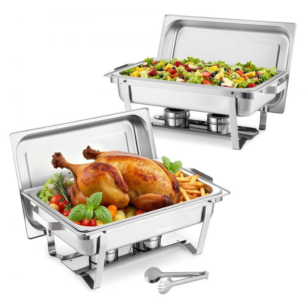 VEVOR Rectangle Chafing Dish, 9 Qt 2 Pack Stainless Steel Chafing Dish, Food Warmer Chafer Complete Set with Hollow