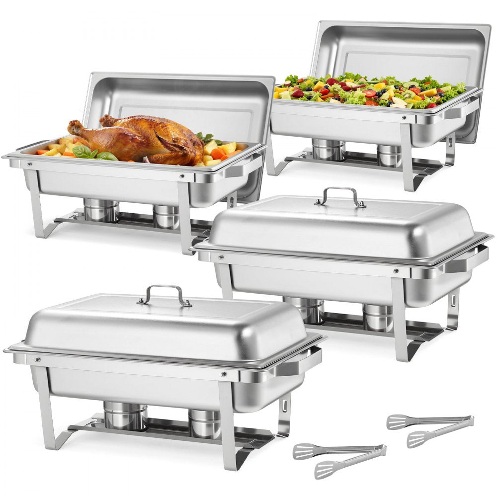VEVOR Rectangle Chafing Dish, 9 Qt 4 Pack Stainless Steel Chafing Dish, Food Warmer Chafer Complete Set with Hollow