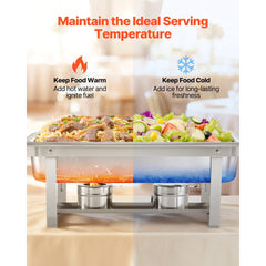 VEVOR Rectangle Chafing Dish, 9 Qt 6 Pack Stainless Steel Chafing Dish, Food Warmer Chafer Complete Set with Hollow