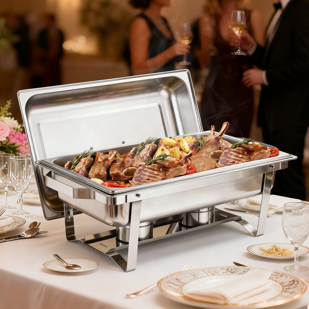 VEVOR Rectangle Chafing Dish, 9 Qt 6 Pack Stainless Steel Chafing Dish, Food Warmer Chafer Complete Set with Hollow