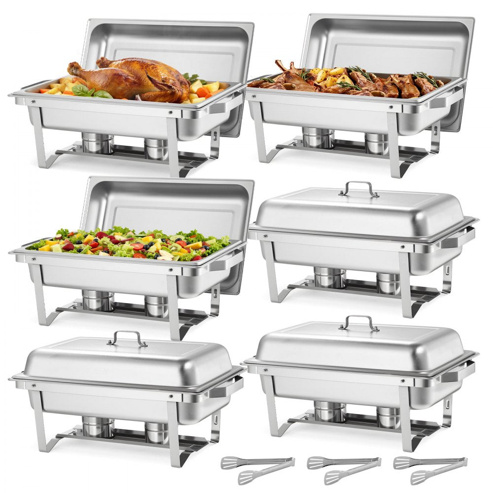 VEVOR Rectangle Chafing Dish, 9 Qt 6 Pack Stainless Steel Chafing Dish, Food Warmer Chafer Complete Set with Hollow
