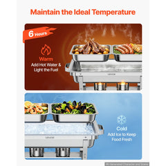 VEVOR 2 Packs Chafing Dishes for Buffet Set, 9QT Stainless Steel Chafer, for Banquet Party Wedding, Rectangle Buffet