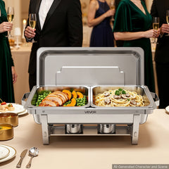 VEVOR 2 Packs Chafing Dishes for Buffet Set, 9QT Stainless Steel Chafer, for Banquet Party Wedding, Rectangle Buffet