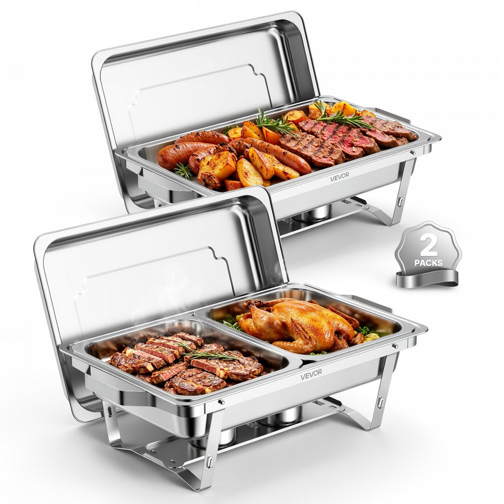 VEVOR 2 Packs Chafing Dishes for Buffet Set, 9QT Stainless Steel Chafer, for Banquet Party Wedding, Rectangle Buffet