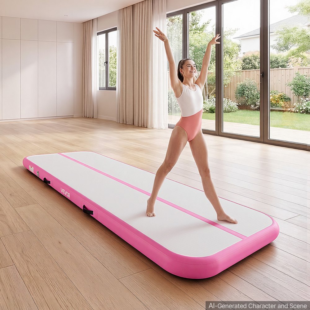 VEVOR Inflatable Gymnastics Air Mat 10 ft Training Mats w/ Electric Pump, 4 inches Thick Sturdy Tumble Track, Tumbling