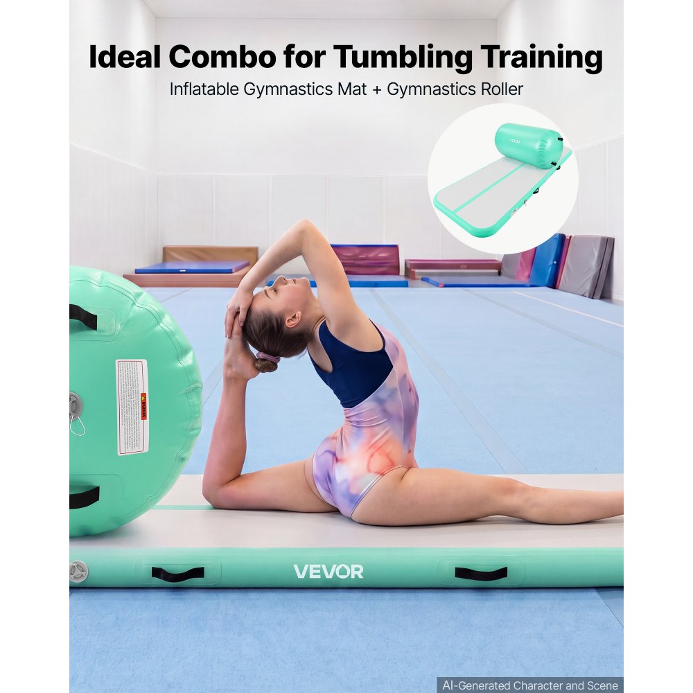 VEVOR Inflatable Gymnastics Air Mat with Air Barrel 10 ft Training Mats, 4 inches Thick Sturdy Tumble Track with