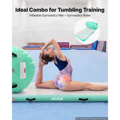 VEVOR Inflatable Gymnastics Air Mat with Air Barrel 10 ft Training Mats, 4 inches Thick Sturdy Tumble Track with