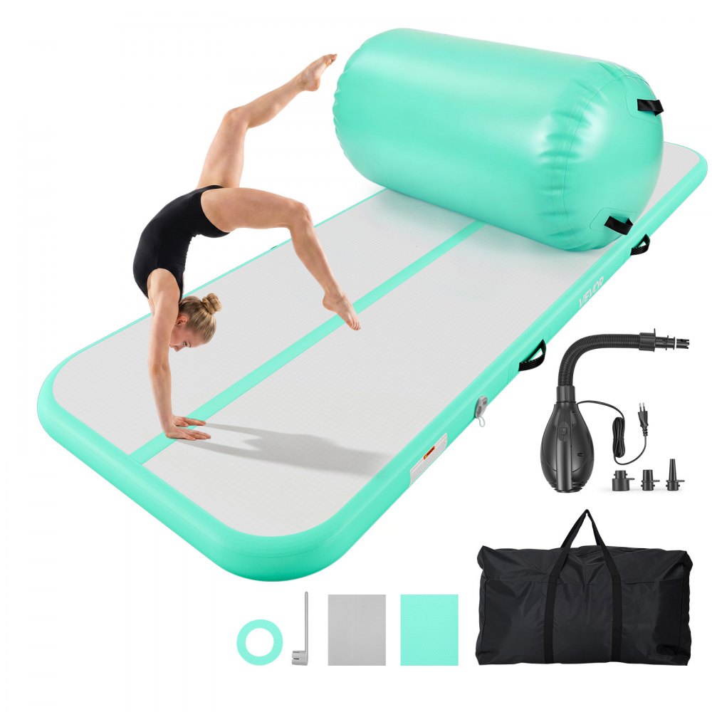 VEVOR Inflatable Gymnastics Air Mat with Air Barrel 10 ft Training Mats, 4 inches Thick Sturdy Tumble Track with