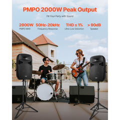 VEVOR Portable PA System, 2000W (PMPO) Powered, Sound System Set with 3 Channel Mixer, Dual Speakers, Wireless